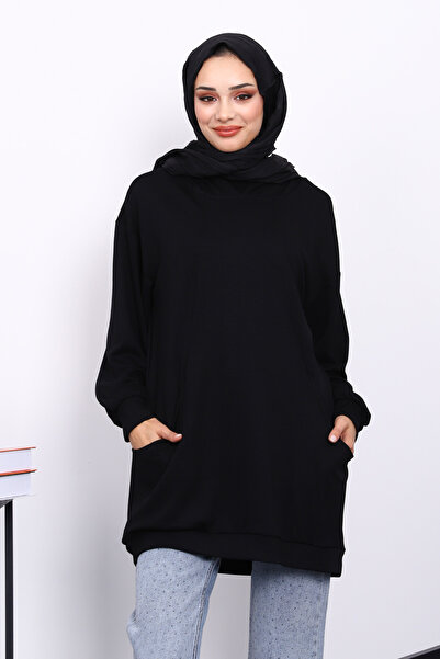 İmajButik Μαύρο φούτερ με διπλή τσέπη με κουκούλα