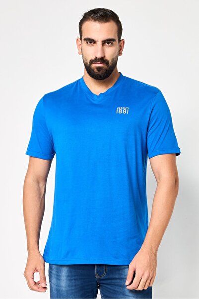 Cerruti 1881 Men V-Neck Short Sleeve Brand Logo T Shirt, Blue