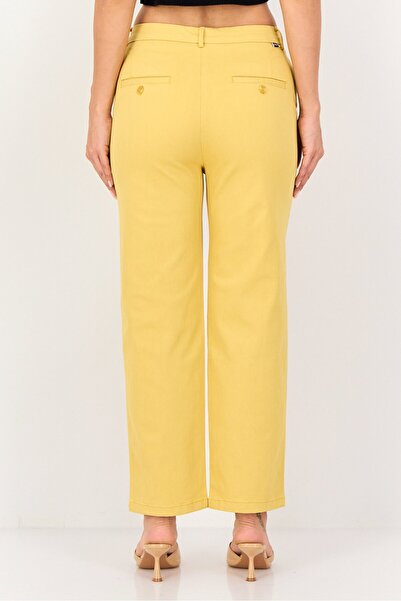 Reiko Women Cropped Fit Stretchable Solid Chino Pants, Yellow