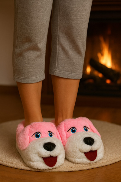 ALB TERLİK AYAKKABI SAN. TİC. LTD. ŞTİ. Dog-Shaped Plush Slippers - Plush, Unisex Slippers, Warm House Slippers, Comfortable Casual Slippers