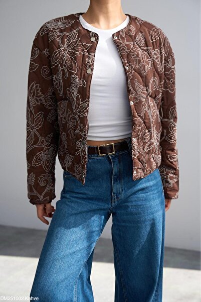 CADDELAMODA Γυναικείο Καπιτονέ Παλτό με Κέντημα