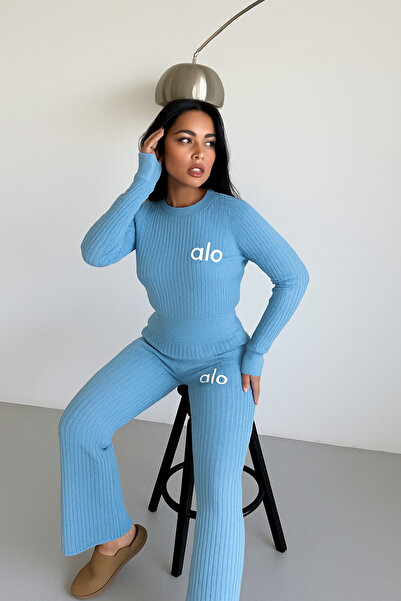 DağdevirenTkstl Blue Women's Knitwear Set with Finger Detail