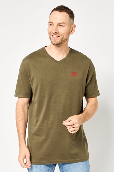 Cerruti 1881 Men V Neck Short Sleeve Brand Logo T Shirt, Olive