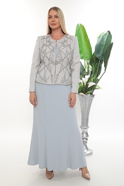 MİSS DİAMOND Jacketed, lined, long skirted evening dress three-piece set - aq...