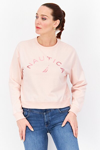 Nautica Women Crew Neck Long Sleeve Graphic Print Sweatshirts, Pink