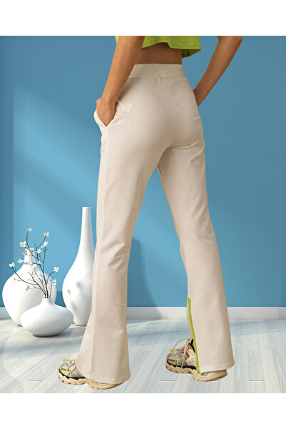 MinervaXint Women's Regular Fit Normal Elastic Waist Leg Slit Cotton Sweat Pants