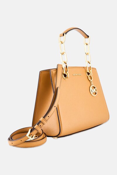 Michael Kors Women Cynthia Brand Logo Satchel Bag, Tan