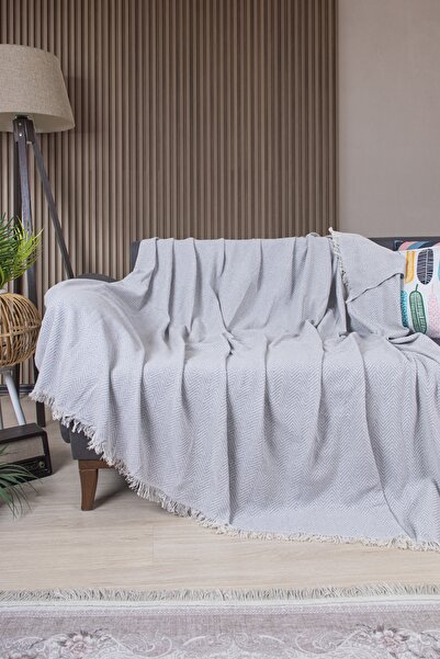 Valoroso Tekstil Husa de scaun din bumbac cu model zigzag cu ciucuri 170X210 cm |   Decorativ și multifuncțional