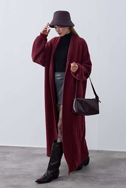 NATUFIAN STORE Women's Shawl Collar Furry Balloon Sleeve Long Knitwear Cardigan