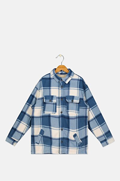 HAWK Kids Boy Long Sleeve Plaid Shirt Jacket, Slate Blue