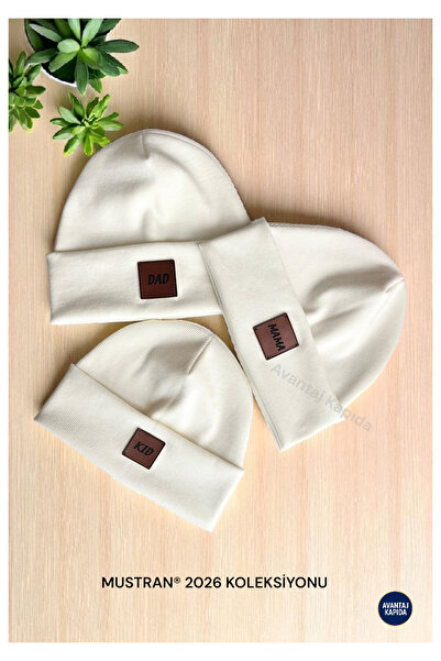 Mustran 95% Cotton 3-Piece Family Beanie Neck Collar Set |   Mother Father Child (4-12 Years) Combination