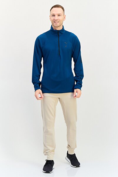 Puma Men Sportswear Fit Brand Logo Long Sleeve Outdoor Polo Shirt, Teal Blue