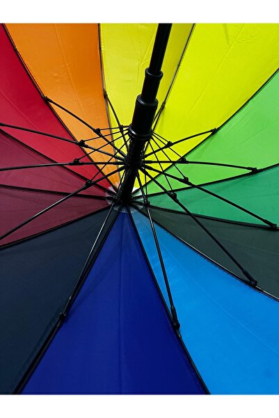 Silmarillion Büyük Boy 1. Sınıf 16 Telli Bastonlu Siyah Şemsiye 12 Telli Bastonlu Gökkuşağı Şemsiye Yağmur Kış