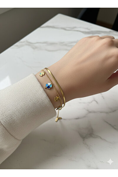 Jewerly سوار نسائي مكون من قطعتين بسلسلة إيطالية من 5 حلقات