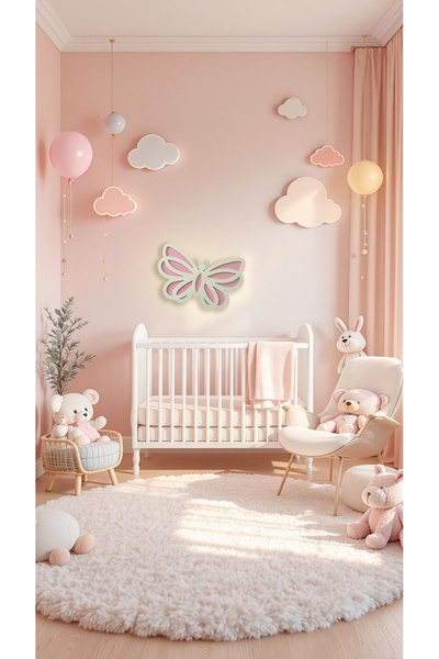 CSD TASARIM Çocuk Odası Dekoratif Ahşap Büyük Kelebek Gece Lambası Duvar Deko...