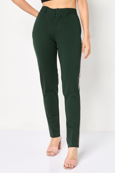Reiko Women Cigarette Fit Solid Straight Leg Pants, Green