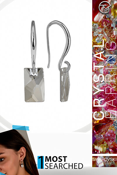 Twem Silver أقراط باجيت مرصعة بحجر الزركونيا الكريستالي من سواروفسكي مع ثقب م...