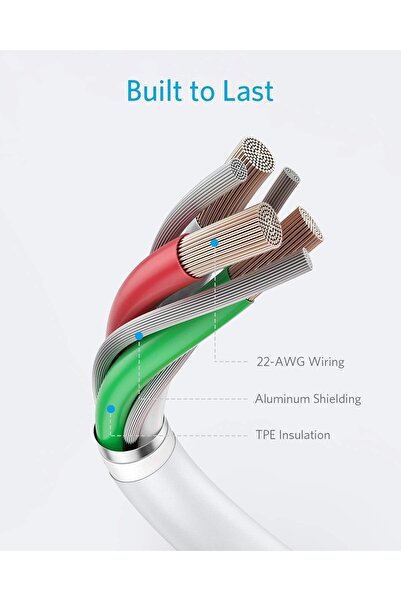 Anker كابل شحن PowerLine II Lightning، بطول 6 أقدام، معتمد من MFi، أبيض