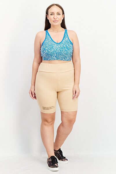 Tribe of 6 Women Sportswear Fit Embroidered Logo Cycling Shorts, Beige