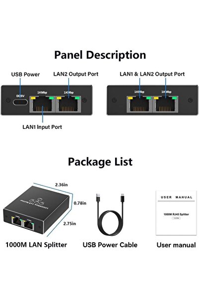 Other Gigabit Ethernet Splitter 1-to-3, 1000 Mbps, USB-powered, supports 3 devices (Cat6/7/8) - Wisoqu