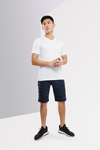 Cavalli Class Men Drawstring Allover Print Basic Shorts, Navy Blue/Black