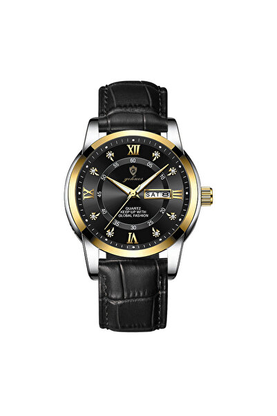 Gohuos Ceas de mână bărbătesc, cuarț, afișaj oră, dată, zilele săptămânii, pi...