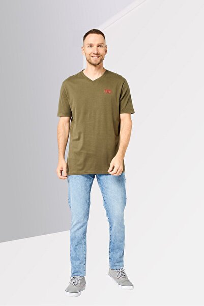 Cerruti 1881 Men V Neck Short Sleeve Brand Logo T Shirt, Olive