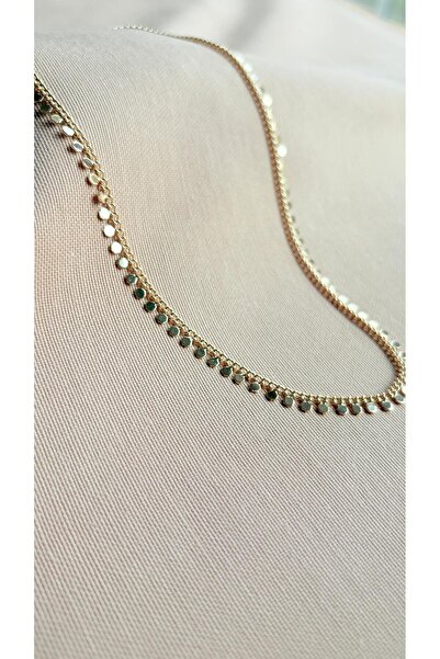 NİSA HOME Kadın 14K Altın Kaplama Oval Pullu Zarif Kolye | Işıltılı Kuyum İşçiliği Günlük ve Şık Kombinler İçn