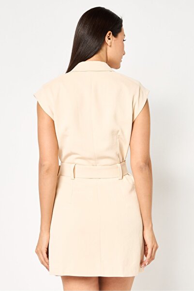 SANDRO Women Plain Belted Blazer Mini Dress, Beige