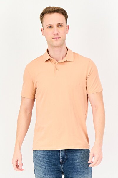 Kenneth Cole Men Regular Fit Plain Short Sleeve Polo Shirt, Coral