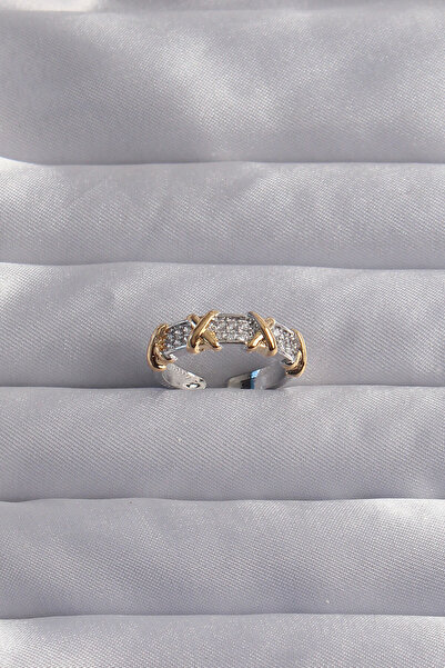 Skygo خاتم نحاسي قابل للتعديل فضي اللون بحجر الزركون XOXO موديل - TJ-BYK3284