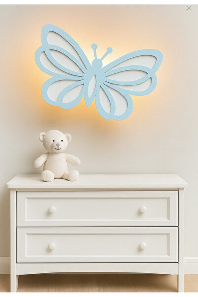 CSD TASARIM Çocuk Odası Dekoratif Ahşap Büyük Kelebek Gece Lambası Duvar Deko...