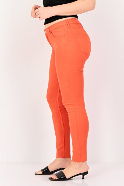 Reiko Women Cigarette Fit Solid Stretchable Jeans, Dark Orange