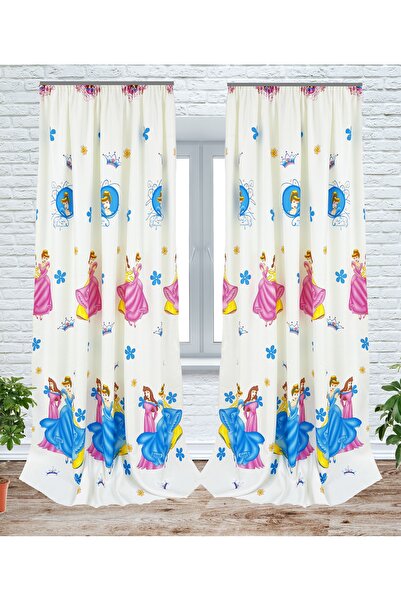 OEM Set of 2 curtains with drapes, 2x170x250 cm, princess pattern, multicolor