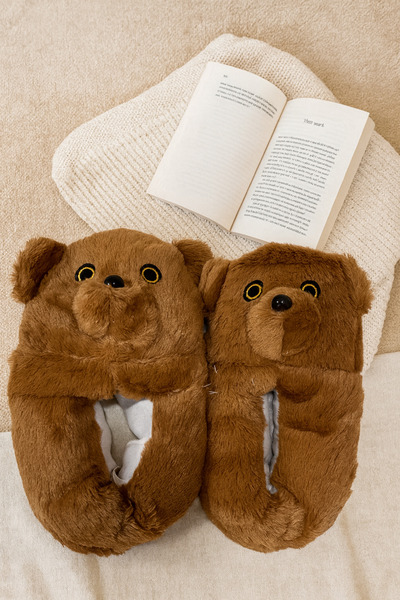 ALB TERLİK AYAKKABI SAN. TİC. LTD. ŞTİ. Sevimli Ayı Panduf - Peluş, Kadın, Unisex & Erkek Ev Terliği Panduf, Yumuşacık Kışlık Ev Terliği