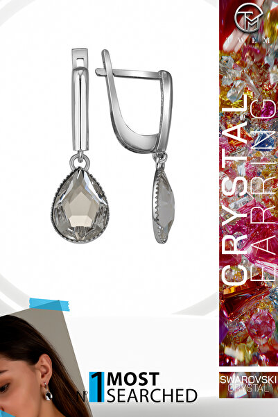 Twem Silver أقراط متدلية بيضاء مسطحة مرصعة بأحجار كريستال زركونيا سواروفسكي |...