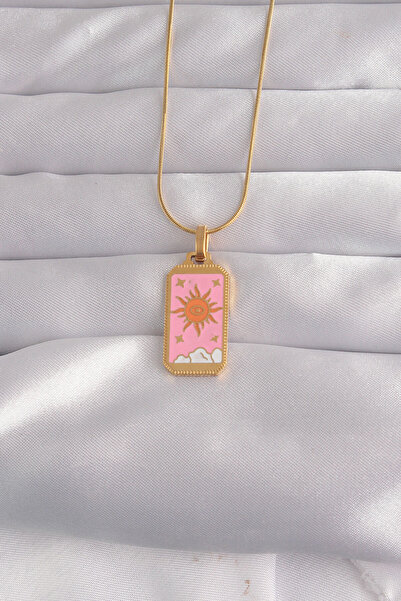 Skygo 316L Steel Gold Color Pink Enamel Sun Model Tarot Necklace - Tj-Bko9029