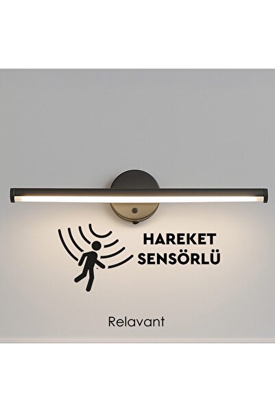 Relavant Sensörlü Kablosuz LED Aplik – Pilli, Hareket Algılamalı, Duvar Lambası 38cm Beyaz Işık Siyah Gövde