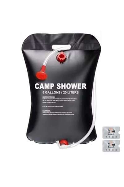 UnderShop Duș de camping cu rezervor de apă de 20 litri, furtun, duș pliabil manual, 2 dispozitive de protecție RFID