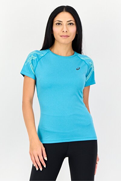 Asics Women Fitted Short Sleeve Running T-Shirt, Aqua Blue