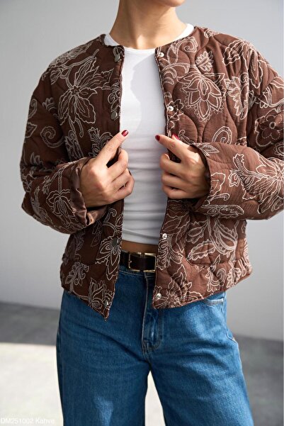 CADDELAMODA Γυναικείο Καπιτονέ Παλτό με Κέντημα