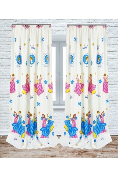 OEM Set of 2 curtains with drapes, 2x170x240 cm, princess pattern, multicolor
