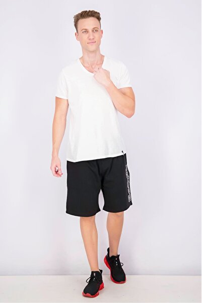 BENCH Men Drawstring Printed Basic Shorts, Black