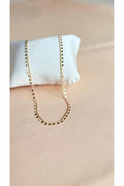 NİSA HOME Kadın 14K Altın Kaplama kalpli Pullu Zarif Kolye | Işıltılı Kuyum İşçiliği Günlük ve Şık Kombinler