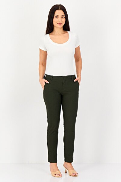 Reiko Women Cigarette Fit Textured Straight Leg Pants, Dark Green