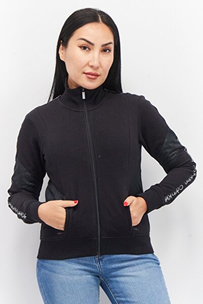Calvin Klein Women High Neck Brand Logo Full Zip Jacket, Black