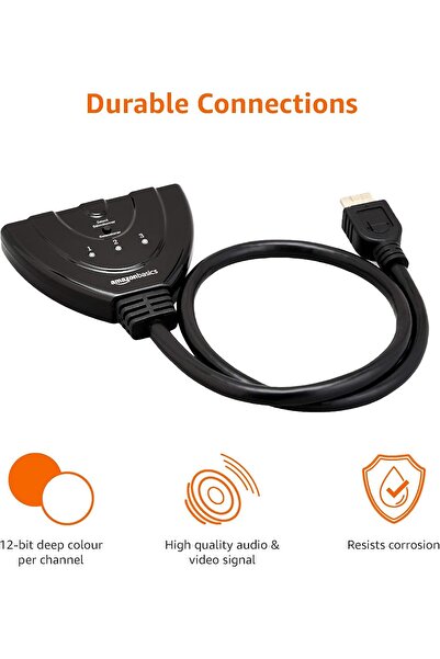 Amazon basics 3-Port HDMI Switch with Braided Cable (Supports 4K@30Hz)