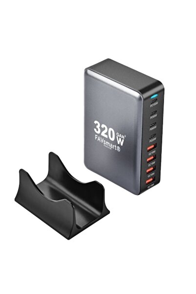 FAVsmart GaN III 320W Incarcator 8-in-1, 4x USB-C + 4x USB-A, PD 100W, Compact si Portabil, Negru