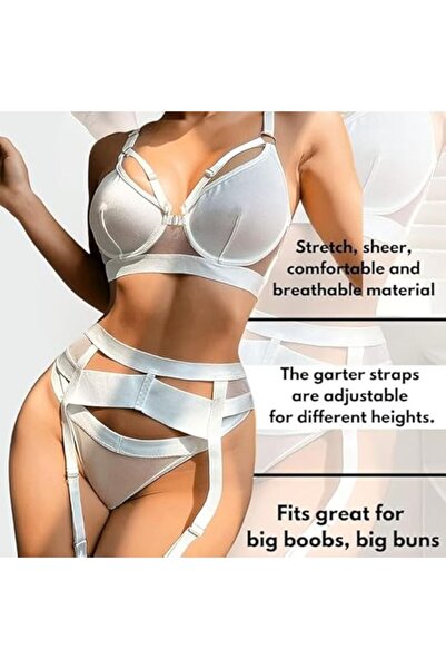 Margoun Women Lingerie Sets with Garter Belt 4 Pieces Lace Teddy Babydoll Bodysuit MG06