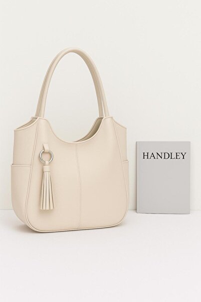 Handley Πολυτελής κομψή δερμάτινη τσάντα χεριού και ώμου με φούντα